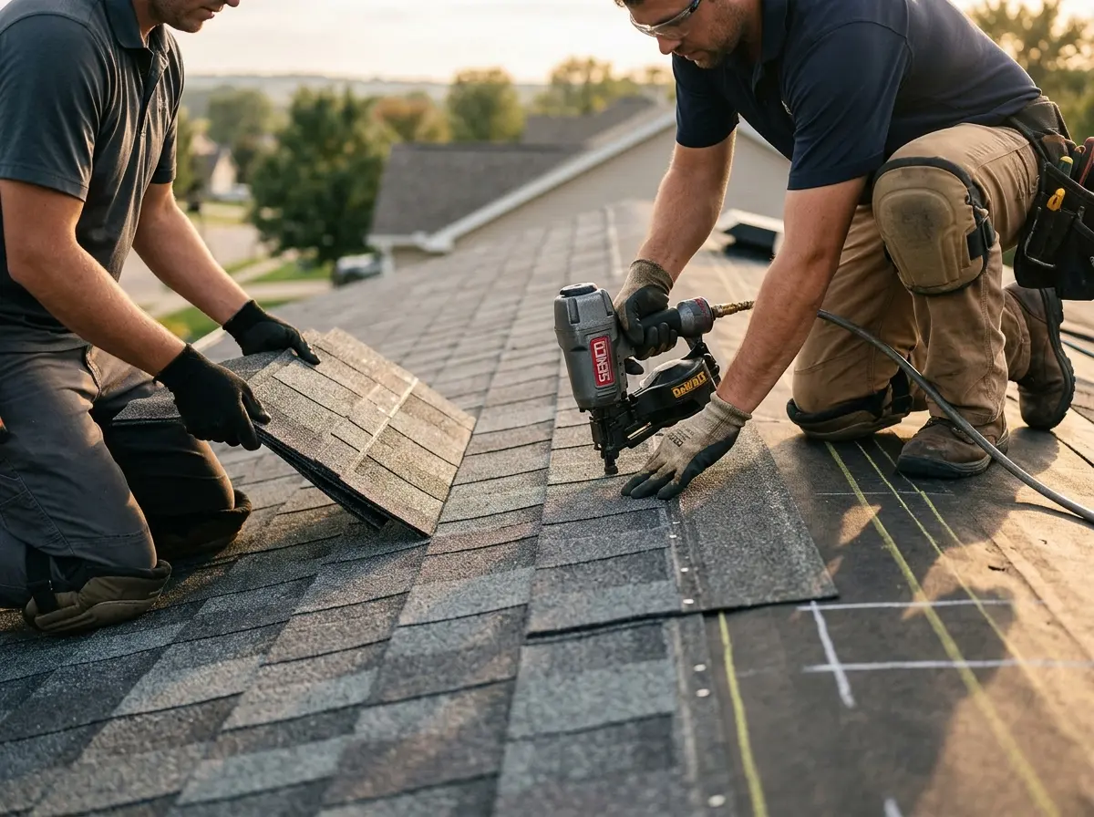 Professional roofer working on a residential roof in Valdosta